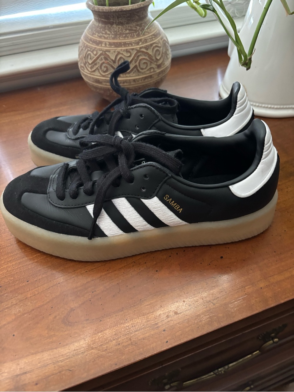 adidas Samba Black with White Stripes and Gum Sole